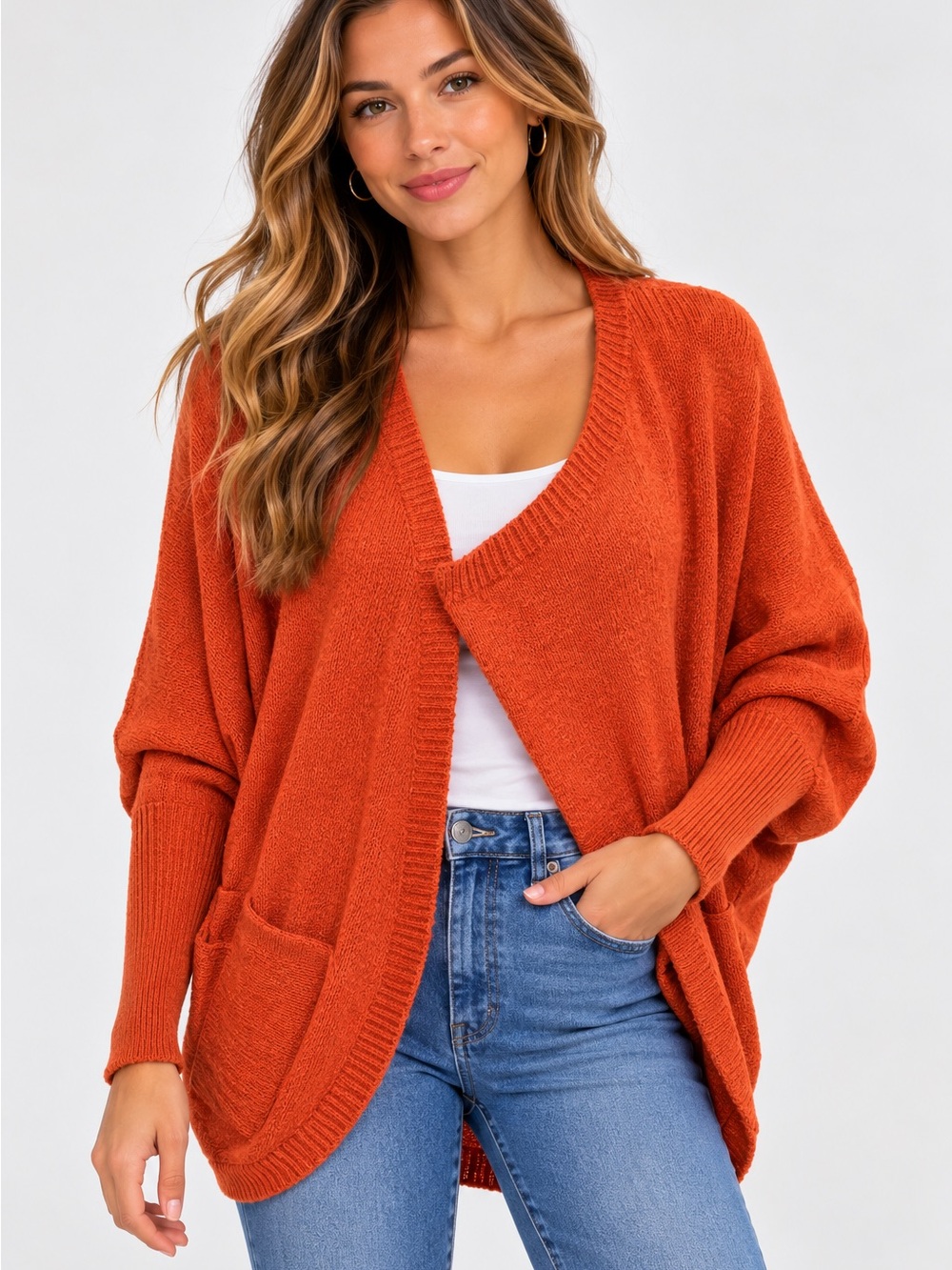 SHEIN Open-Front Cardigan in Burnt Orange
